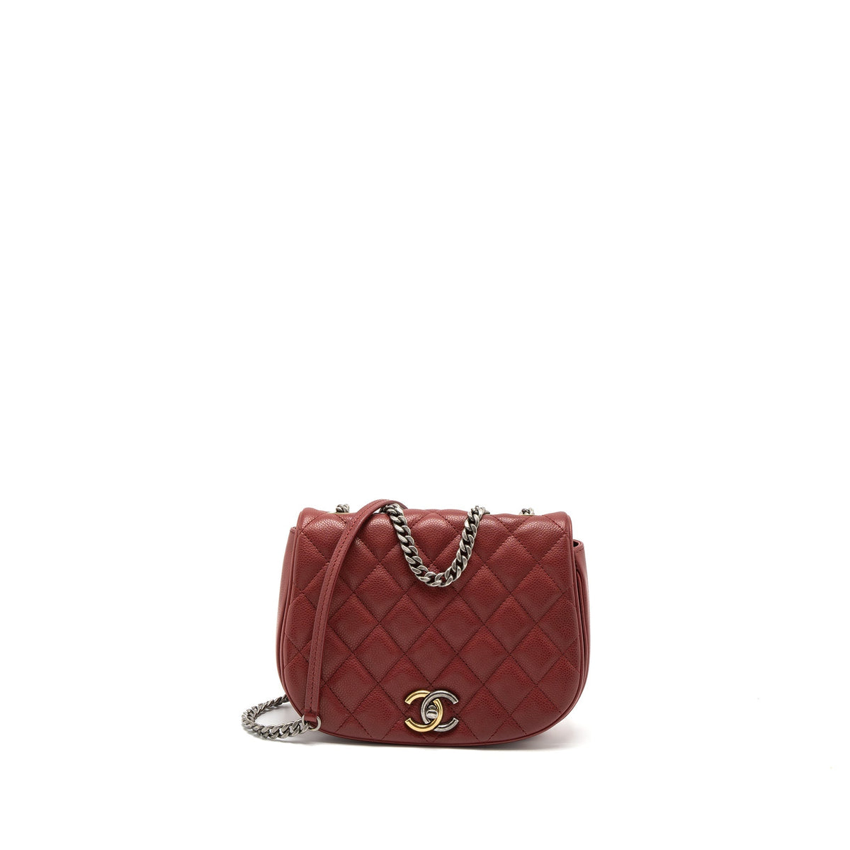 ROUND CROSSBODY MESSENGER BAG CAVIAR RED BRUSHED GOLD/RUTHENIUM SILVER HARDWARE